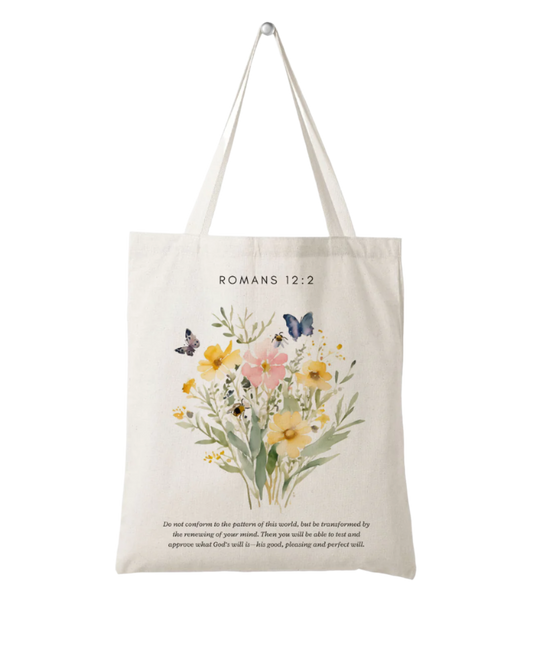 Romans 12:2 Tote bag